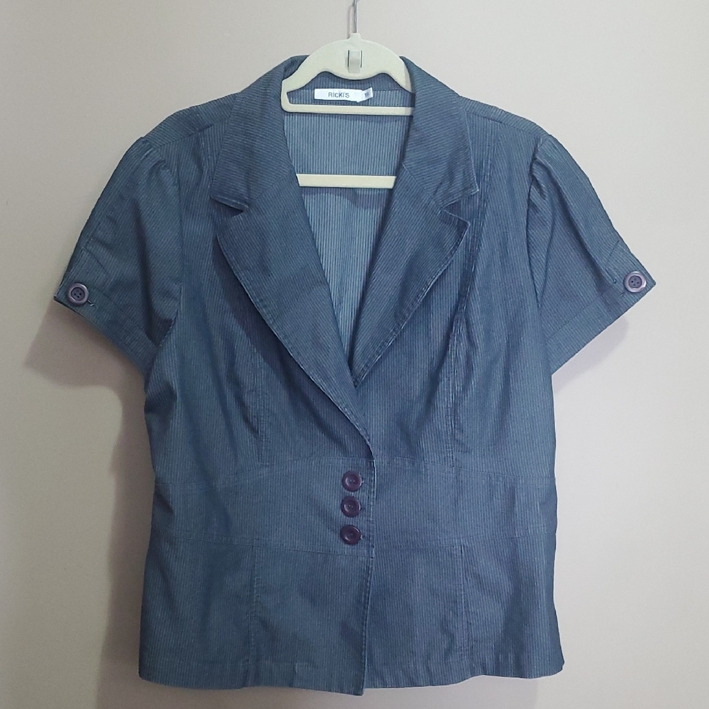 Ricki's Blue Short Sleeve Blazer with Button Detail Size 18
